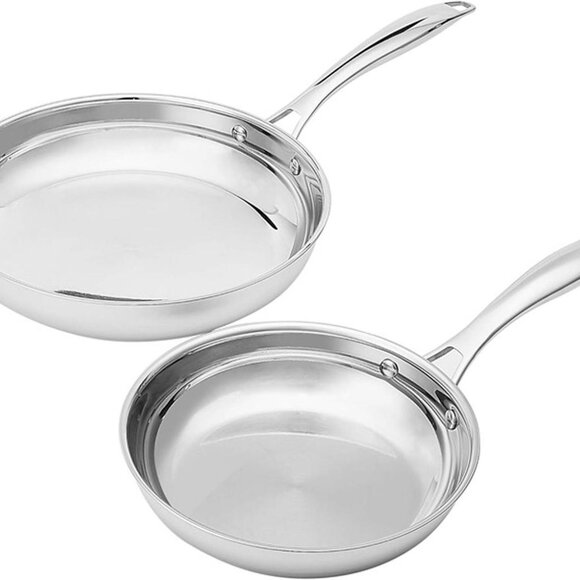 2-Piece Oven Safe, Stainless Steel Induction Frying Pan, Silver, 8" & 10" - Picture 3 of 9